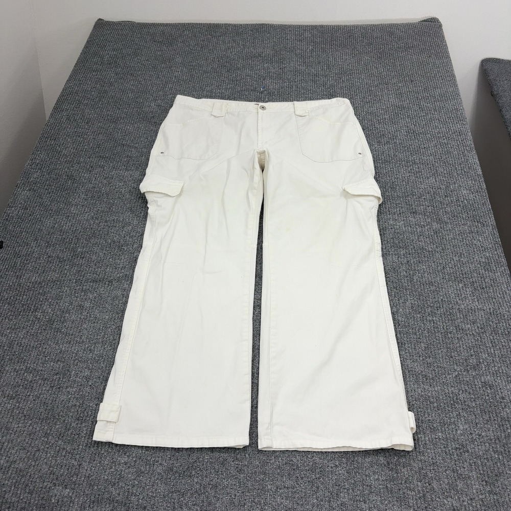 Faded Glory Cargo Pants Women 22W White Cotton Stretch Embroidered Studded Y2K